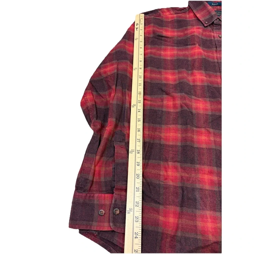 Pendleton Mason Flannel Shirt Mens L Red Burgundy Plaid Excellent Cotton‎ Button
